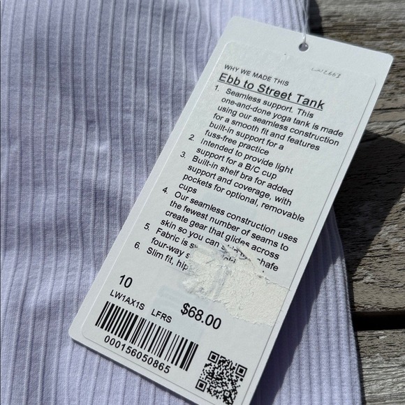 Lululemon Ebb to Street Tank Top, B/C Cup lavender Frost purple size 10 NWT - Picture 2 of 6